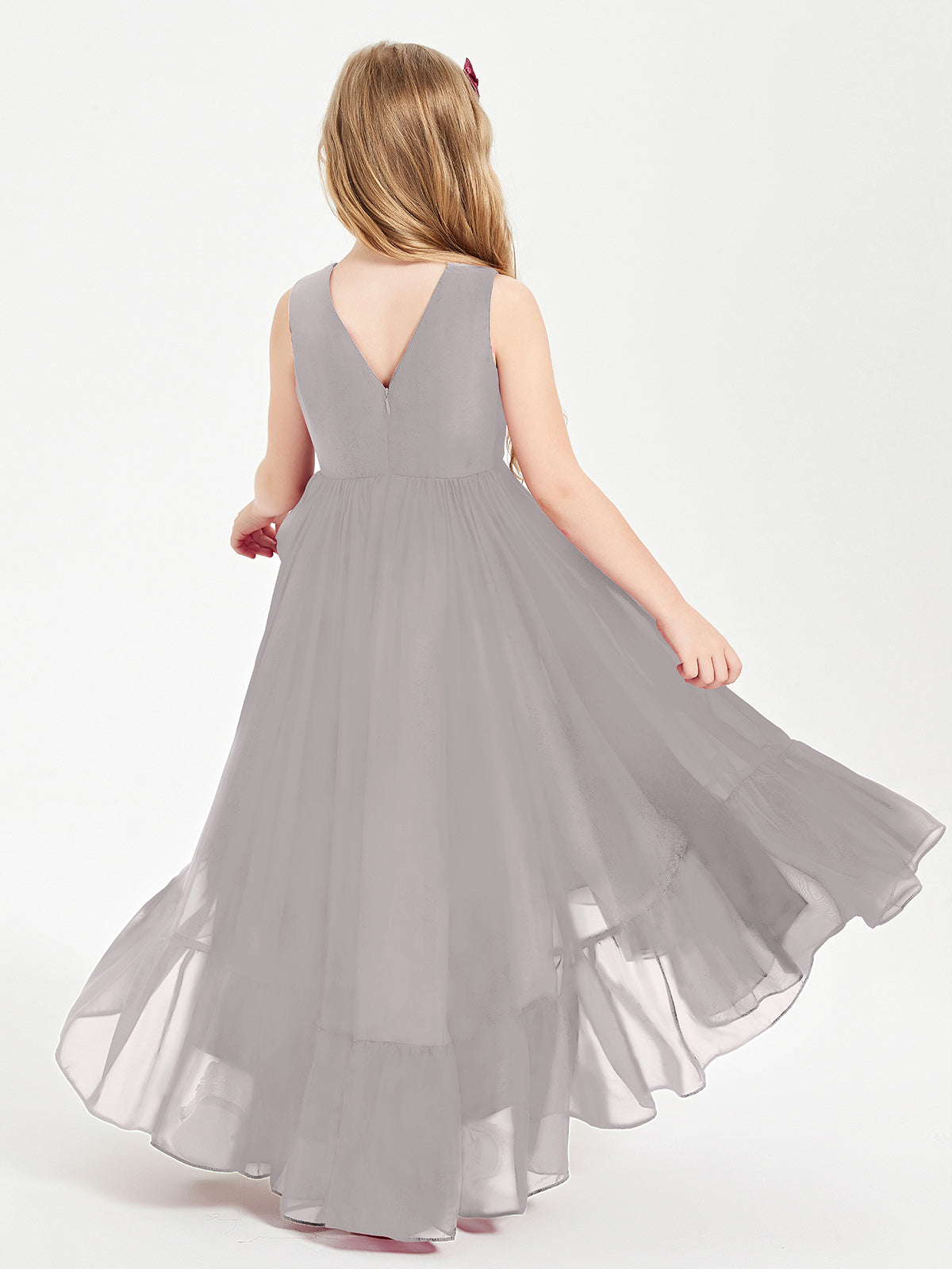 Cascading Skirt Boho Dresses for Junior Bridesmaids Silver